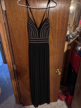 Lulu's Black Beaded V-Neck Maxi Dress